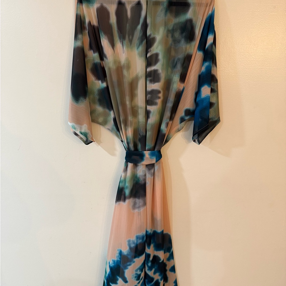 Sheer Floral Kimono with Tie Waist - Picture 2 of 2